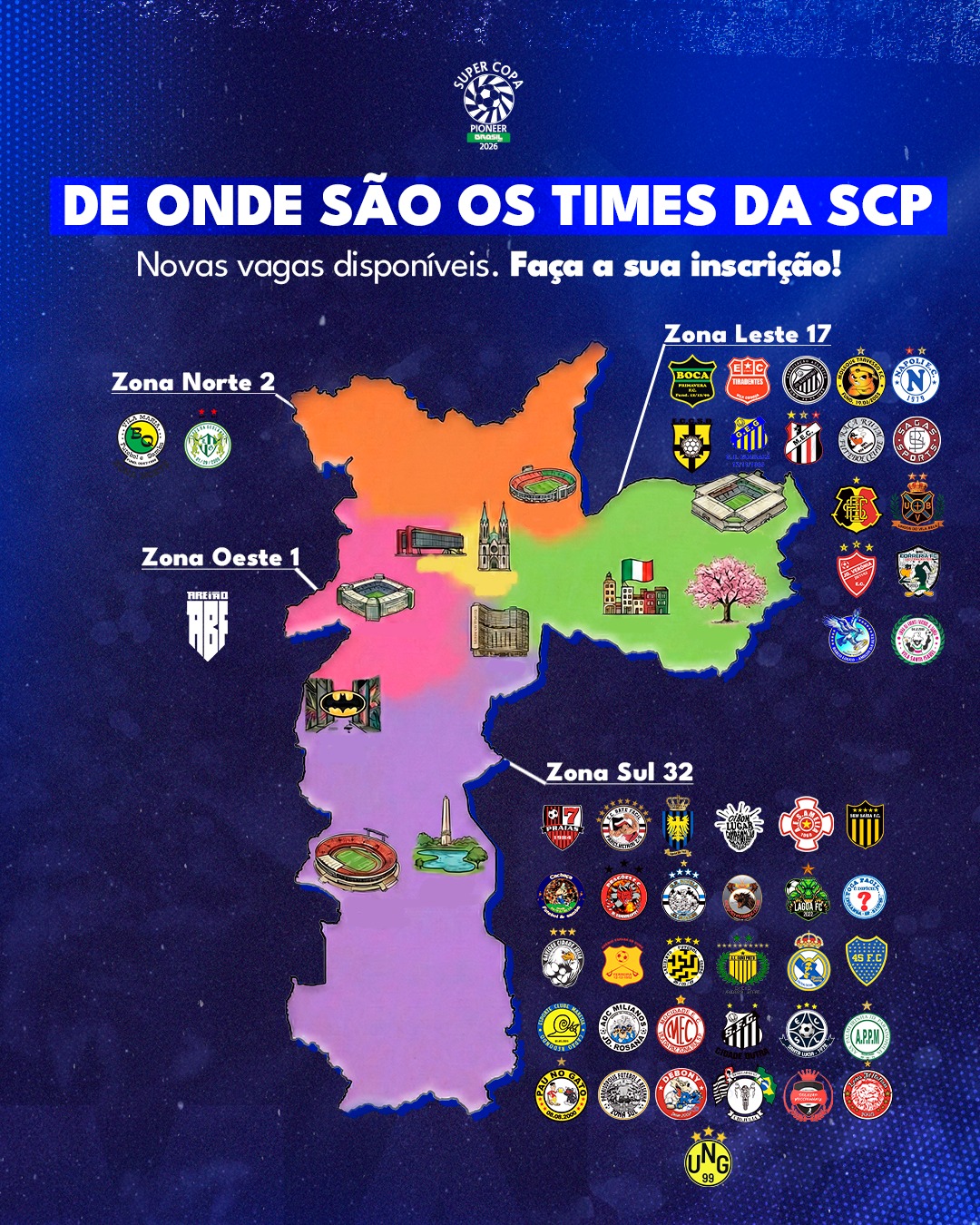 Times das zonas Norte, Leste, Oeste e Sul de São Paulo